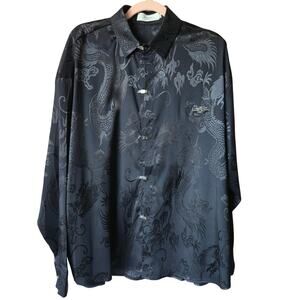 The Leader Unisex Satin Jaquard Dragon Print Shirt Size Large